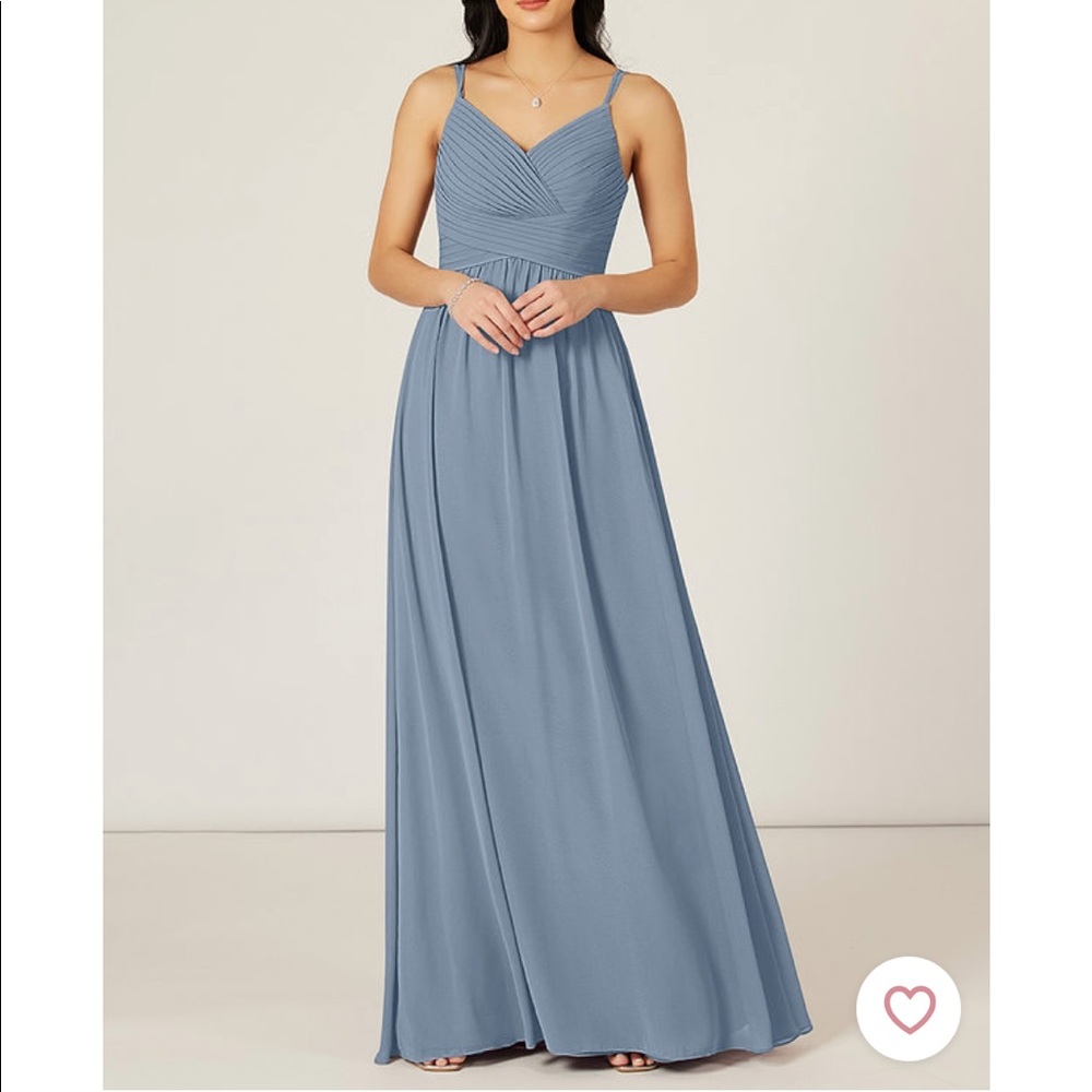 Azazie Blake bridesmaids dress in dusty blue